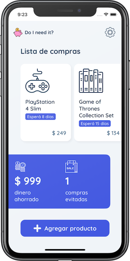 app home page showing a list of products in a wishlist with some\n\tstatistics about how much money do you save using the app